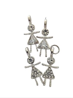👭 Pair (2) "Little Girl" Silver Crystal Charms.